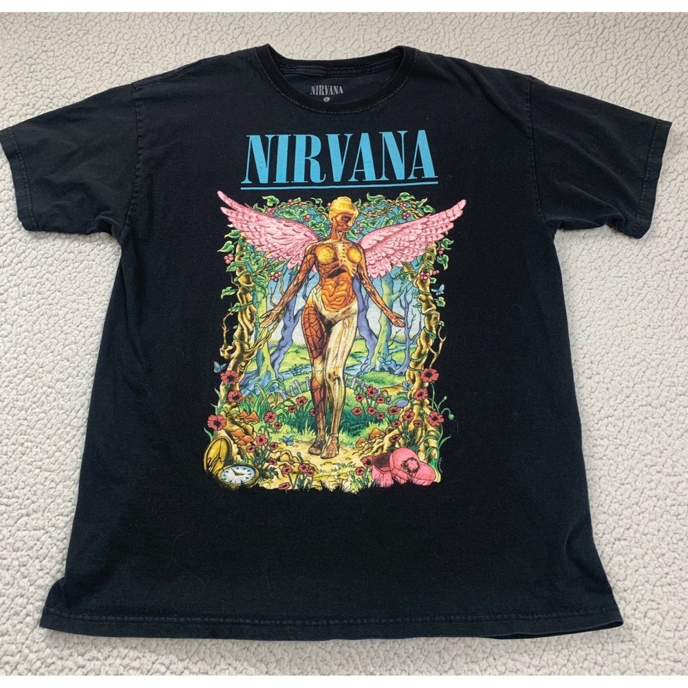 Nirvana In Utero Angel Graphic T-Shirt Mens Large Black Cotton Band Tee Spencers